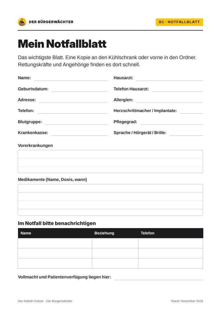 Seite aus dem Buch: Mein Notfallblatt