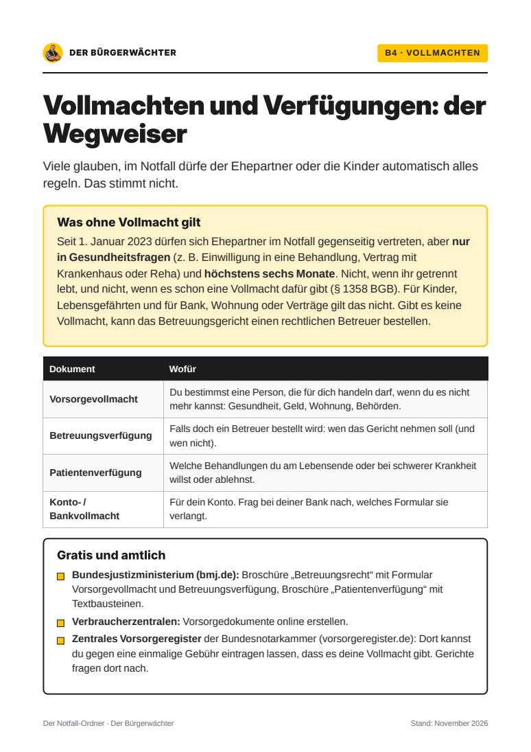Seite: Vollmachten und Verfügungen